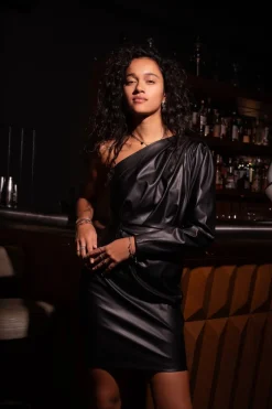 My Jewellery Robe Asymétrique En Similicuir Noir Fashion