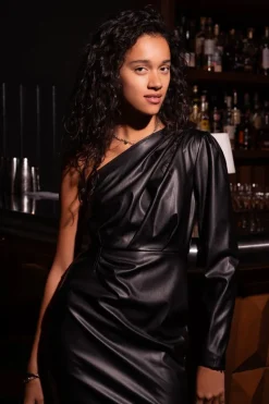 My Jewellery Robe Asymétrique En Similicuir Noir Fashion