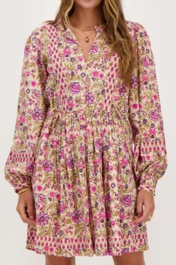 My Jewellery Robe Beige à Imprimé Fleuri Rose Et Vert Rose/Beige New
