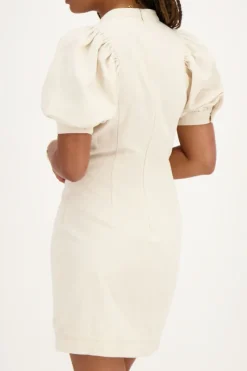 My Jewellery Robe Beige à Manches Bouffantes Et Aspect Lin Outlet