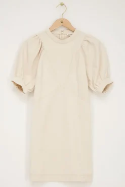 My Jewellery Robe Beige à Manches Bouffantes Et Aspect Lin Outlet
