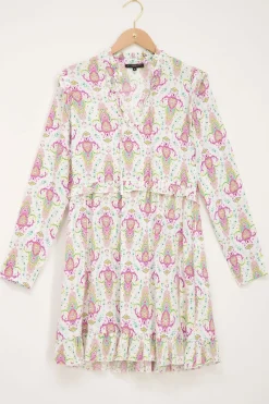 My Jewellery Robe Blanche à Imprimé Bohème Et à Volants De Couleur Multicolore Discount