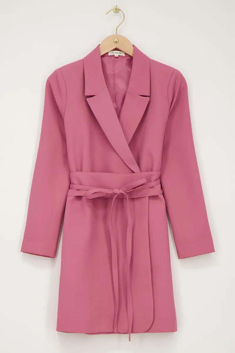 My Jewellery Robe Blazer Avec Ceinture Rose Clearance