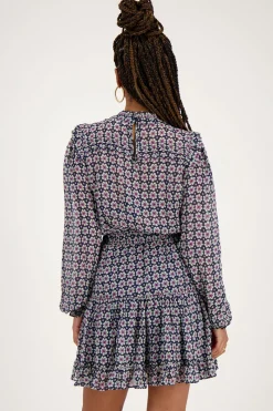 My Jewellery Robe Bleu Foncé à Volants Et Imprimé Fleuri Sale