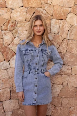 My Jewellery Robe Boutonnée En Denim Bleu New