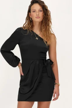 My Jewellery Robe Drappée e Satinée à épaule Dénudée Noir Discount