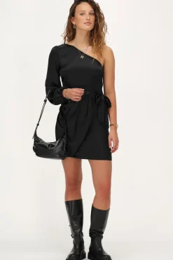 My Jewellery Robe Drappée e Satinée à épaule Dénudée Noir Discount
