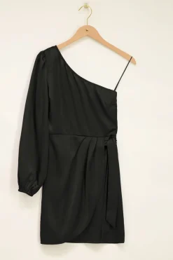 My Jewellery Robe Drappée e Satinée à épaule Dénudée Noir Discount