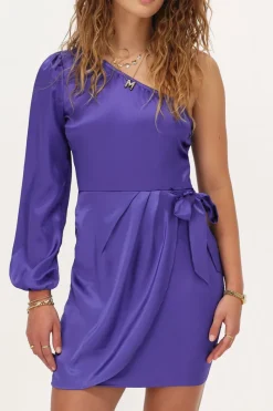 My Jewellery Robe Drappée te Satinée à épaule Dénudée Violet Clearance