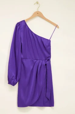 My Jewellery Robe Drappée te Satinée à épaule Dénudée Violet Clearance