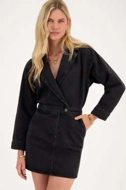 My Jewellery Robe En Denim Noir Avec Col à Revers Outlet
