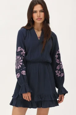 My Jewellery Robe En Mousseline Avec Broderie Lilas Bleu foncé Best