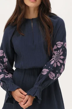My Jewellery Robe En Mousseline Avec Broderie Lilas Bleu foncé Best