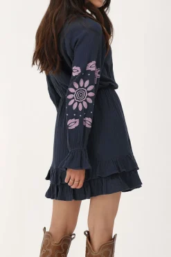 My Jewellery Robe En Mousseline Avec Broderie Lilas Bleu foncé Best