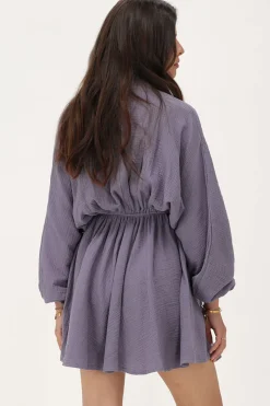 My Jewellery Robe En Mousseline Violette à Manches Bouffantes Fashion