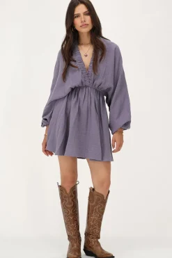 My Jewellery Robe En Mousseline Violette à Manches Bouffantes Fashion