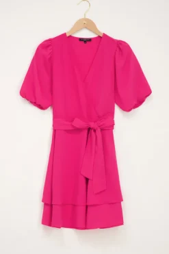 My Jewellery Robe Fuchsia à Volants Superposées Et Manches Bouffantes Rose Fashion