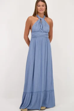 My Jewellery Robe Longue Bleue En Lurex Bleu clair/Bleu Discount