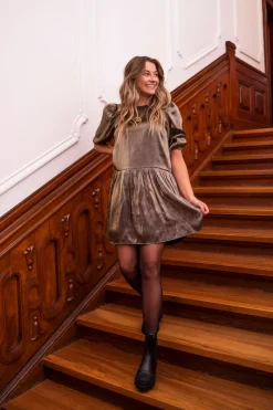 My Jewellery Robe Marron à Manches Ballon Fashion