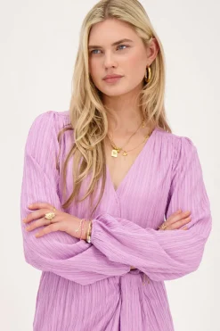 My Jewellery Robe Midi Froissée Violette Avec Chevauchement Violet/Violet clair Online