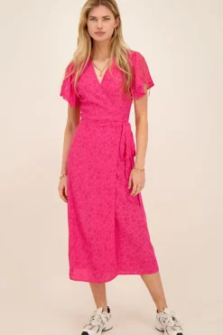 My Jewellery Robe Midi Portefeuille Avec Motif Floral Rouge Discount