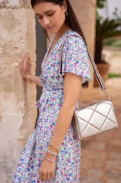 My Jewellery Robe Midi Portefeuille Bleue Et Fleurie Blanc/Violet/Rose/Multicolore/Vert/Bleu Best