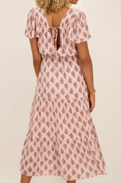 My Jewellery Robe Midi Rose Avec Col En V Profond Et Imprimé Online
