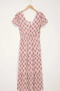 My Jewellery Robe Midi Rose Avec Col En V Profond Et Imprimé Online