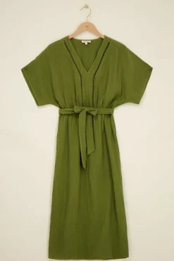 My Jewellery Robe Midi Verte Foncée En Mousseline Clearance