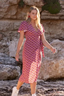 My Jewellery Robe Midi Violette à Motifs Cachemire Violet/Rose/Multicolore/Doré Hot