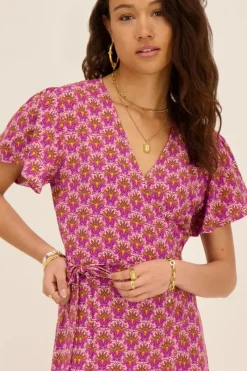 My Jewellery Robe Midi Violette à Motifs Cachemire Violet/Rose/Multicolore/Doré Hot