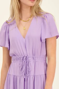 My Jewellery Robe Mi-longue Lilas Effet Satin Violet clair/Vert Fashion