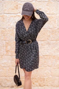 My Jewellery Robe Noire à Fleurs Beiges Outlet