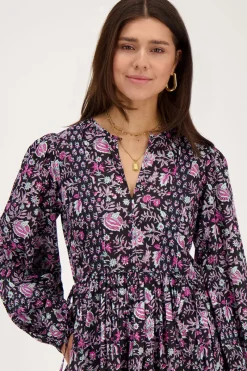 My Jewellery Robe Noire à Imprimé Fleuri Lilas Et Rose Violet/Rose/Noir Sale