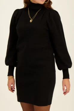 My Jewellery Robe Noire à Manches Bouffantes Et Col Roulé New