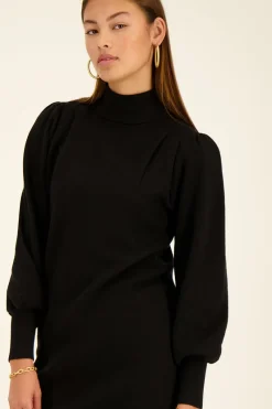 My Jewellery Robe Noire à Manches Bouffantes Et Col Roulé New