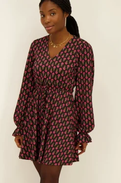 My Jewellery Robe Noire Avec Imprimé Floral Outlet