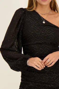 My Jewellery Robe Noire épaule Dénudée Avec Lurex Fashion