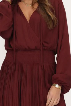 My Jewellery Robe Plissée Aspect Satiné Rouge foncé Hot