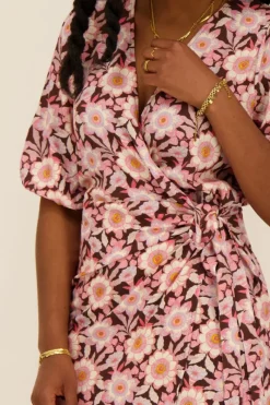 My Jewellery Robe Portefeuille à Manches Bouffantes New