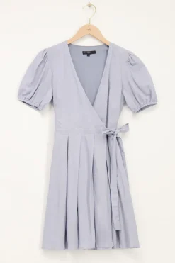 My Jewellery Robe Portefeuille Bleu Ciel Avec Manches Bouffantes Bleu clair Discount