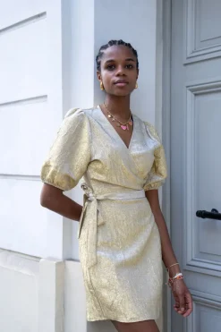 My Jewellery Robe Portefeuille Dorée à Manches Bouffantes Outlet