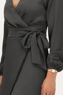 My Jewellery Robe Portefeuille Gris Foncé Avec Ceinture Gris/Gris foncé Sale