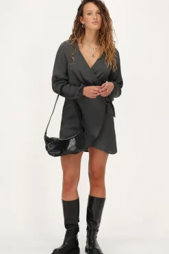 My Jewellery Robe Portefeuille Gris Foncé Avec Ceinture Gris/Gris foncé Sale