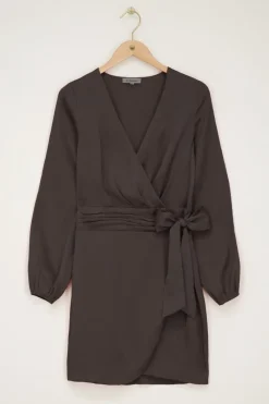 My Jewellery Robe Portefeuille Gris Foncé Avec Ceinture Gris/Gris foncé Sale