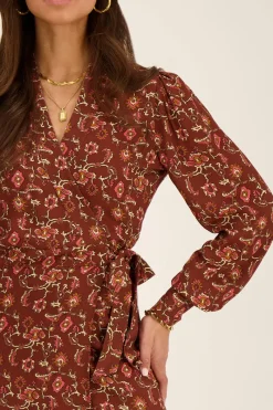 My Jewellery Robe Portefeuille Marron Avec Imprimé Graphique Fashion