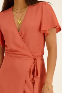 My Jewellery Robe Portefeuille Midi à Manches Chauve-souris Orange Online
