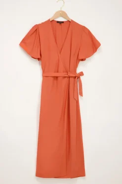 My Jewellery Robe Portefeuille Midi à Manches Chauve-souris Orange Online