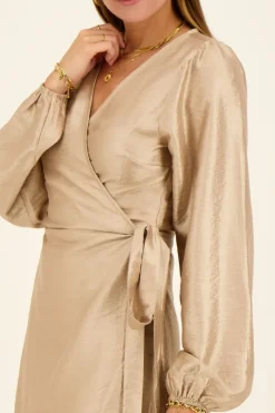 My Jewellery Robe Portefeuille Métallisée Effet Satin Beige Outlet