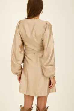 My Jewellery Robe Portefeuille Métallisée Effet Satin Beige Outlet
